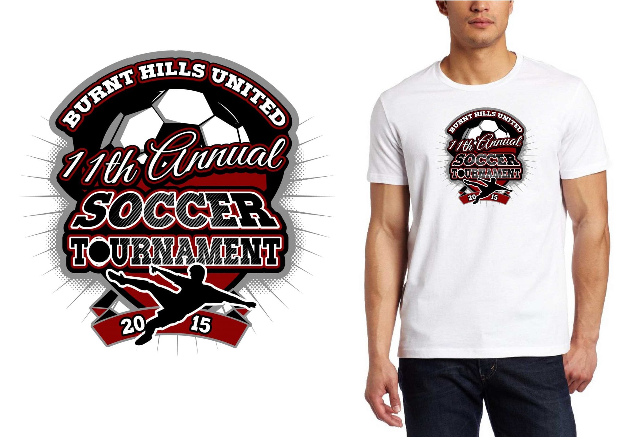 Best T-Shirt Vector logo design for 2015 Burnt Hills United 11th Annual Soccer Tournament