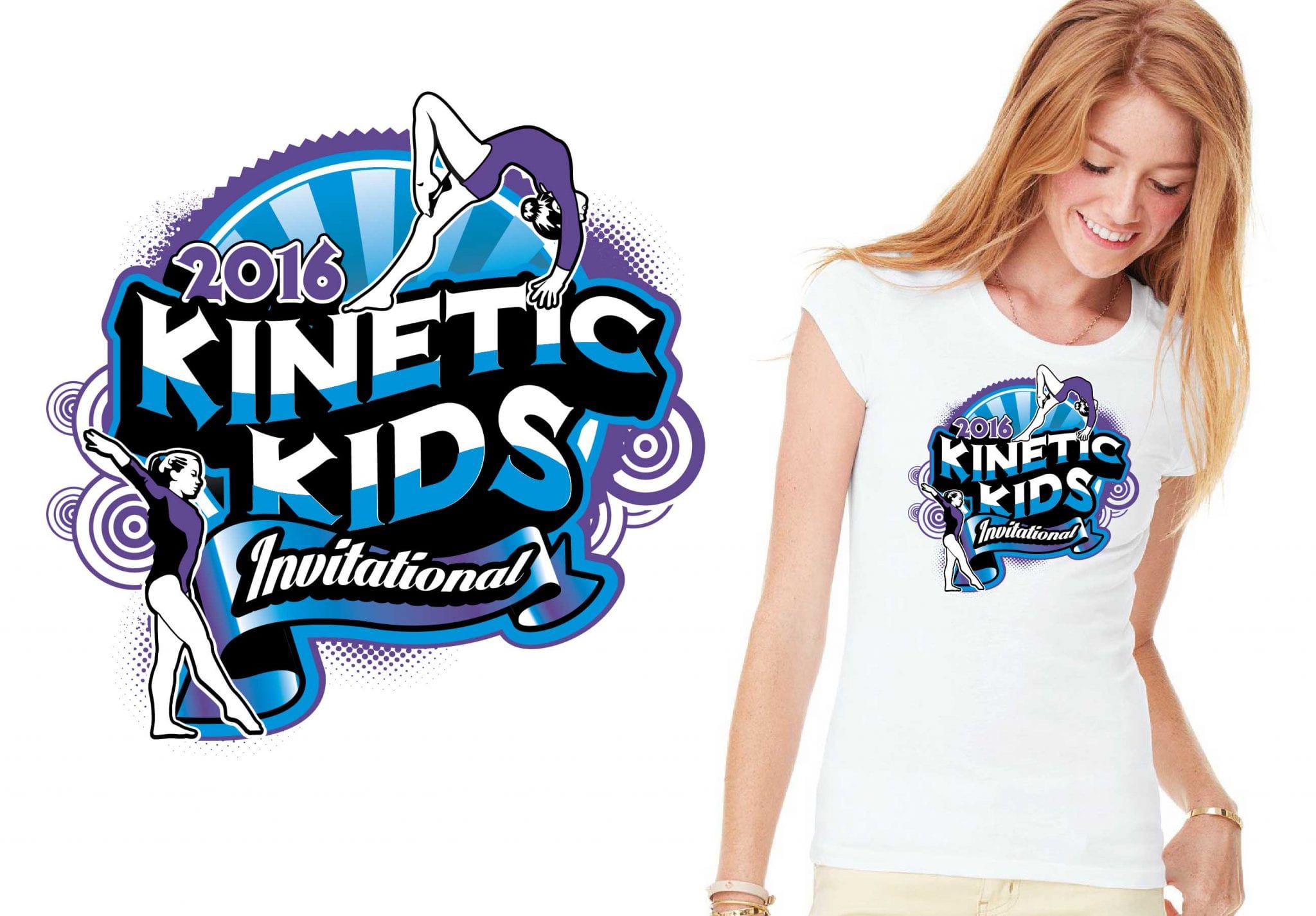 2016 Kinetic Kids Invitational girls gymnastic cool tshirt vector logo design by UrArtStudio