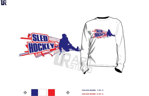 SLED HOCKEY tshirt vector design 3 colors separated for print layered