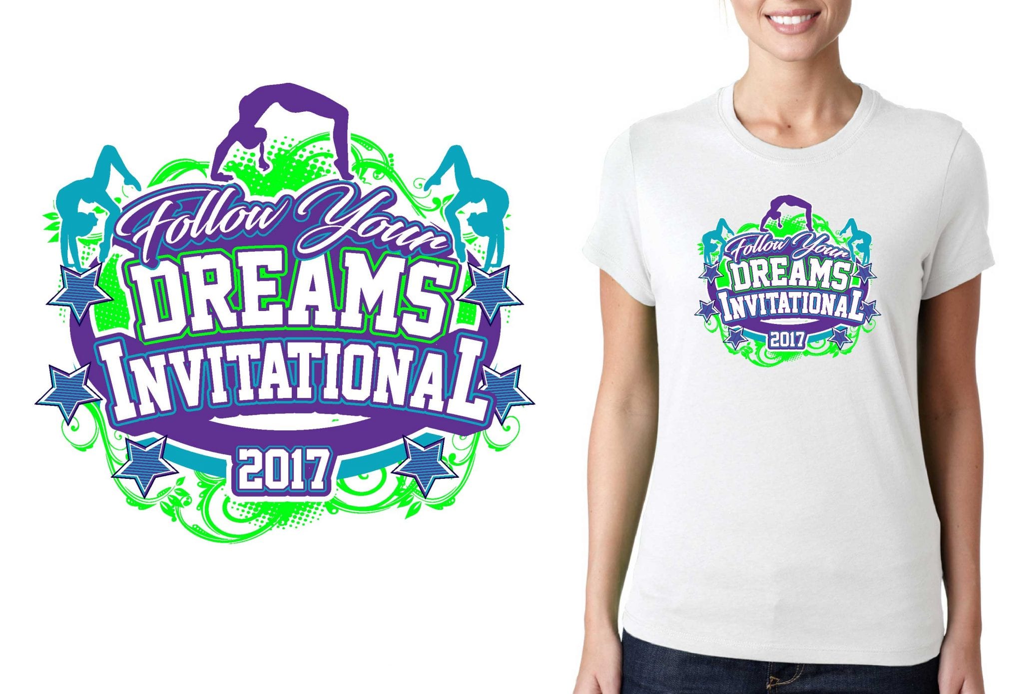 GYMNASTICS T SHIRT LOGO DESIGN Follow-Your-Dreams-Invitational BY UrArtStudio