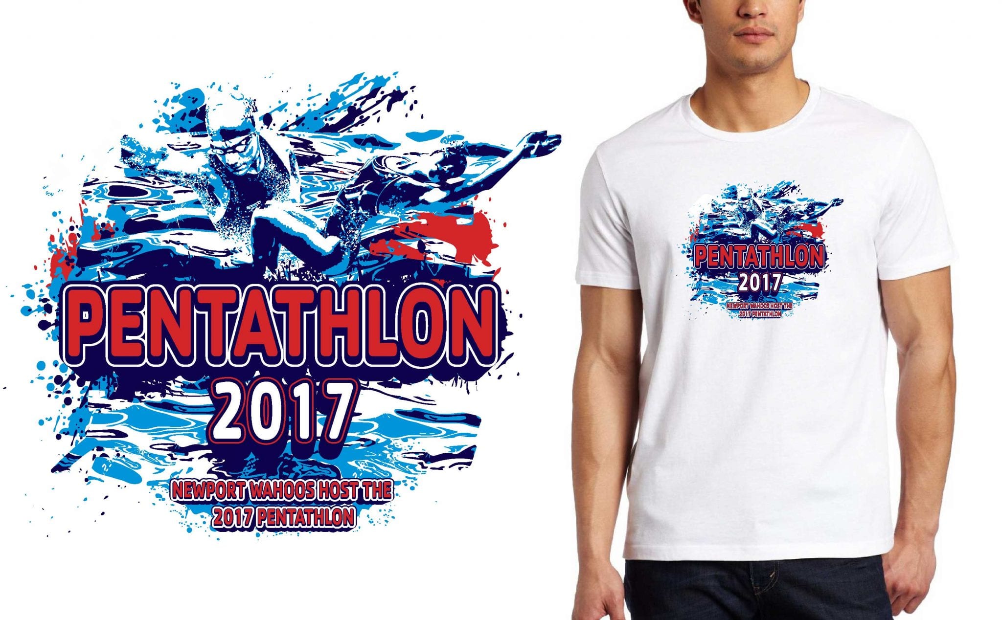 2017 Pentathlon vector logo design for swimming t-shirt UrArtStudio