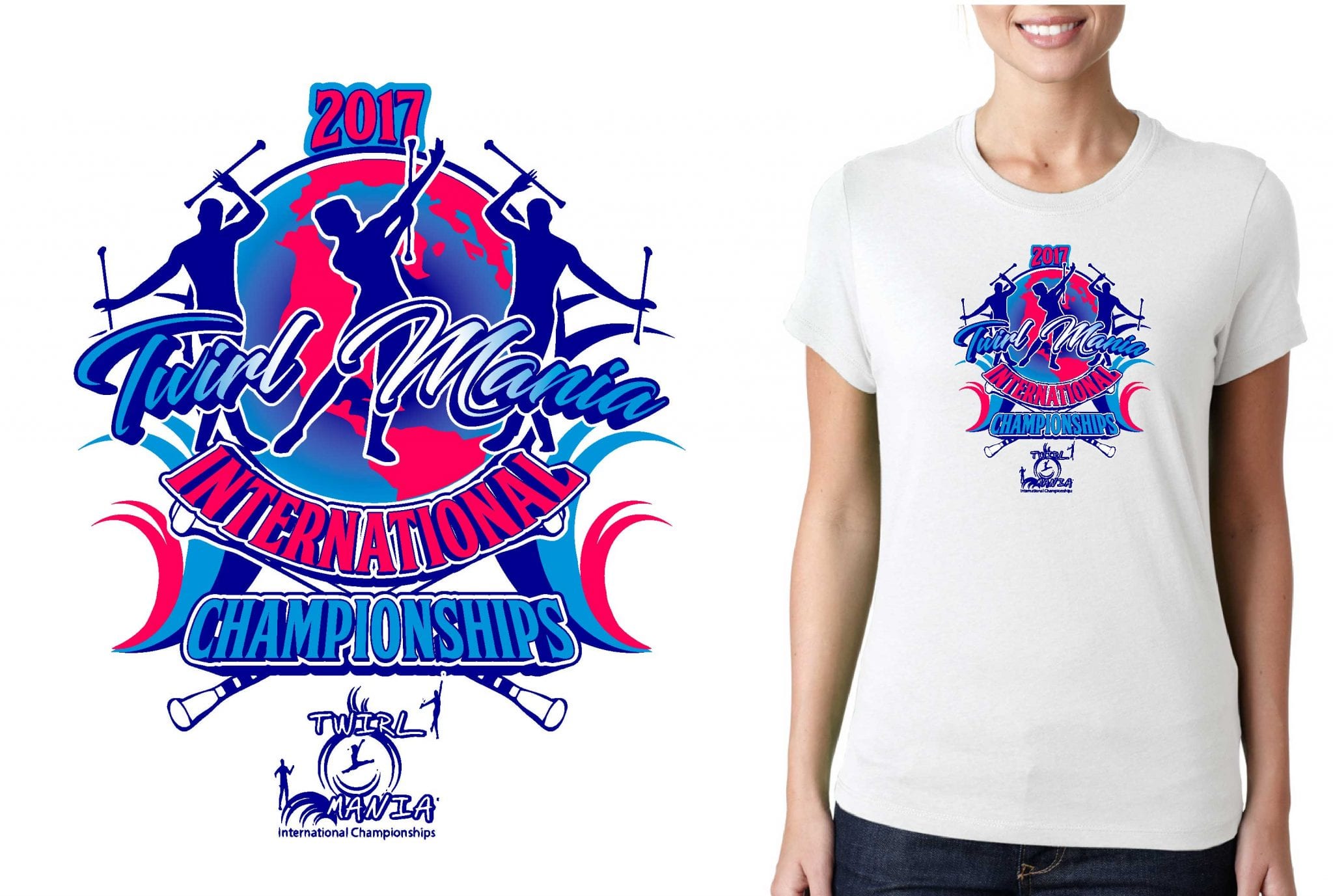 TWIRLING LOGO for Twirl-Mania-International-Championships T-SHIRT UrArtStudio