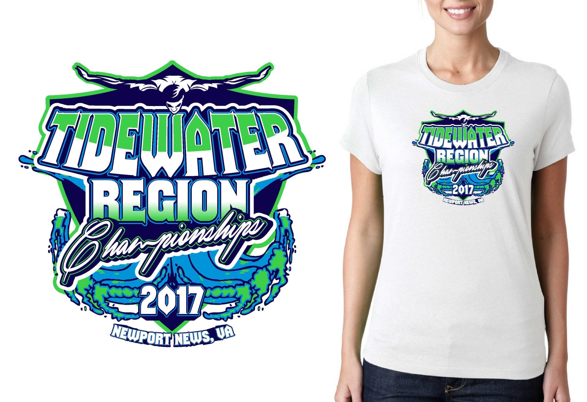 SWIMMING T SHIRT LOGO DESIGN Tidewater-Region-Championships BY UrArtStudio