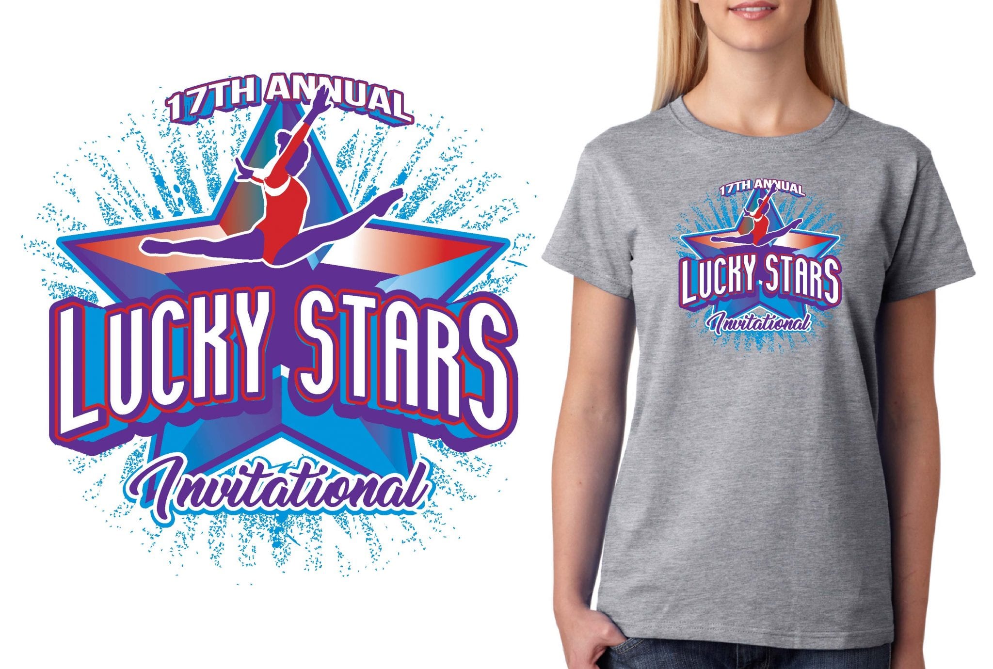 GYMNASTICS LOGO for Lucky Stars Invitational T-SHIRT UrArtStudio