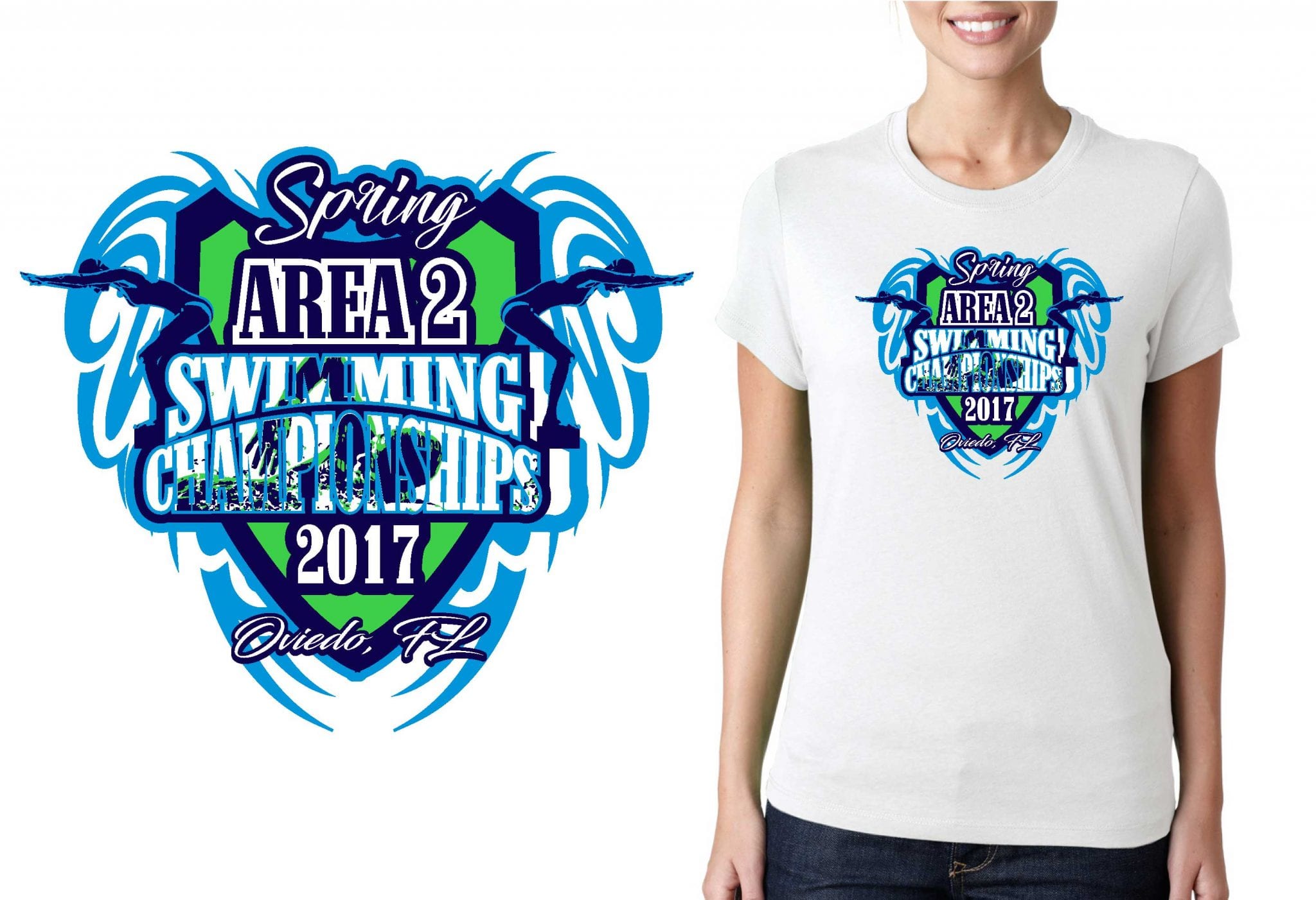 2017 Spring Area 2 Swimming Championships vector logo design for t-shirt UrArtStudio