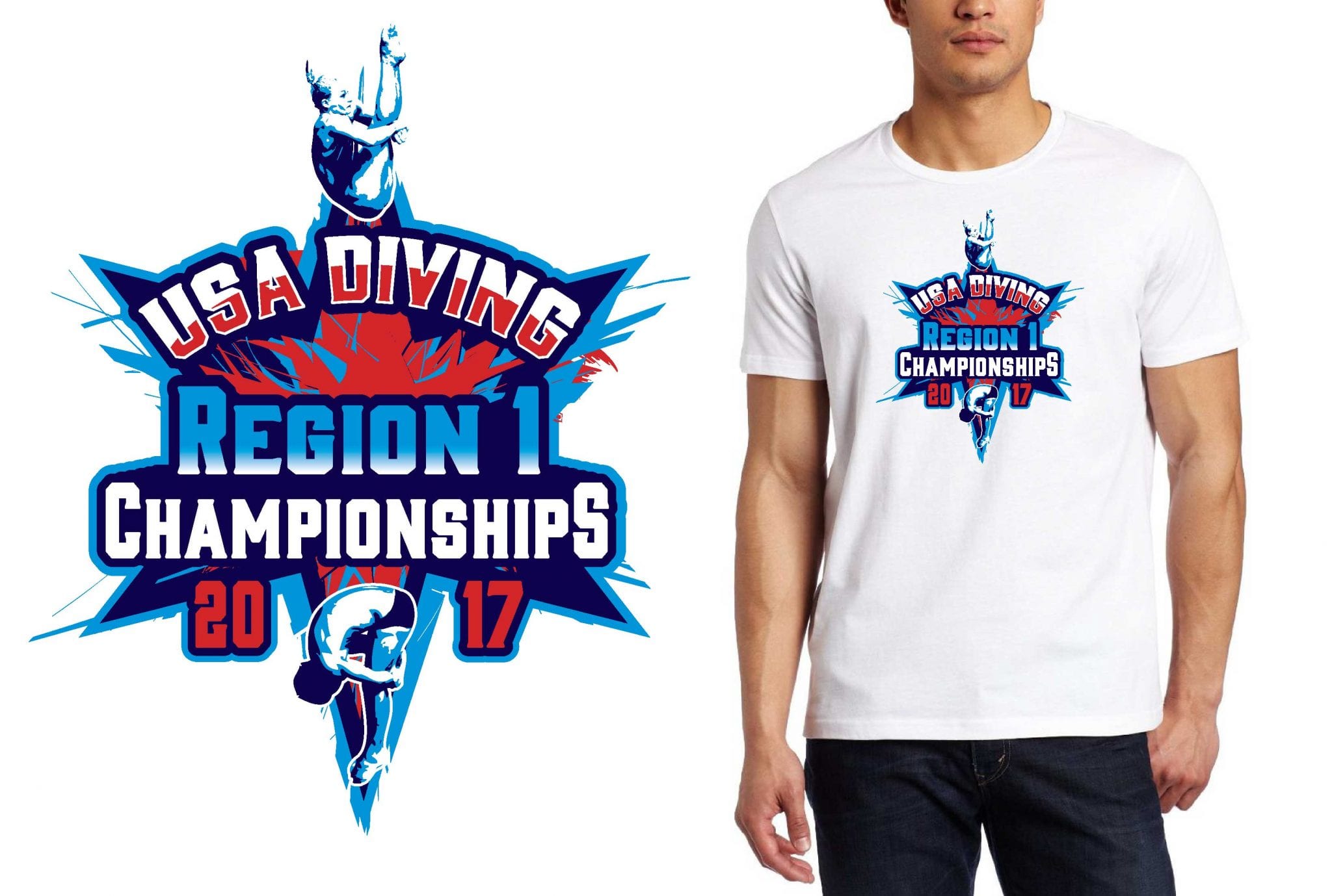 2017 USA Diving Region 1 Championships vector logo design for diving t-shirt UrArtStudio