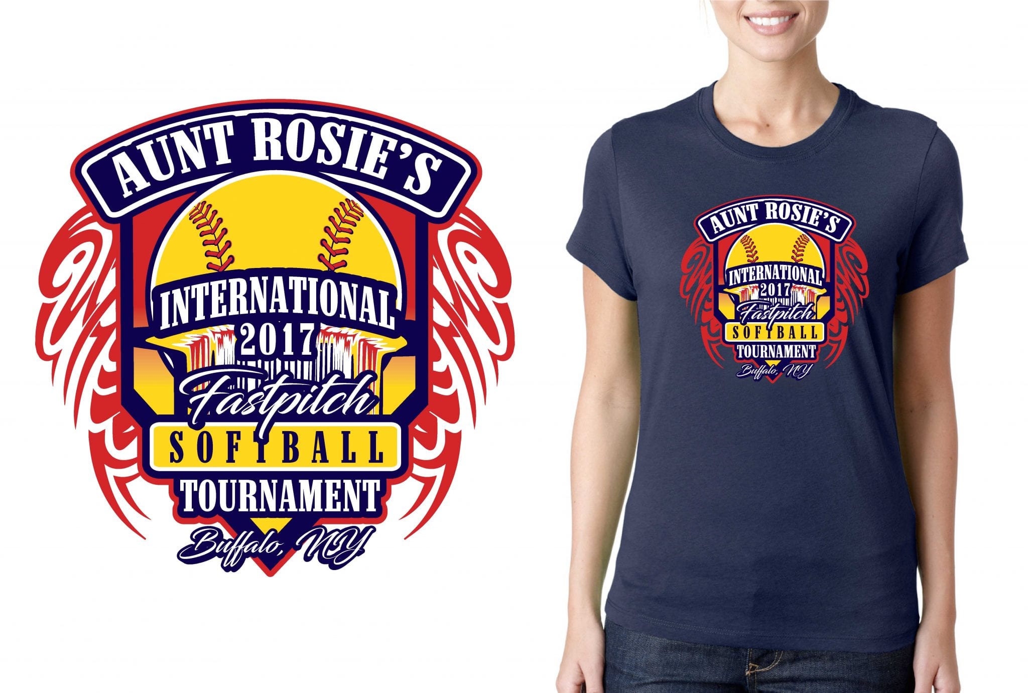 SOFTBALL LOGO for Aunt-Rosies-International-Fast-Pitch-Softball-Tournament T-SHIRT UrArtStudio