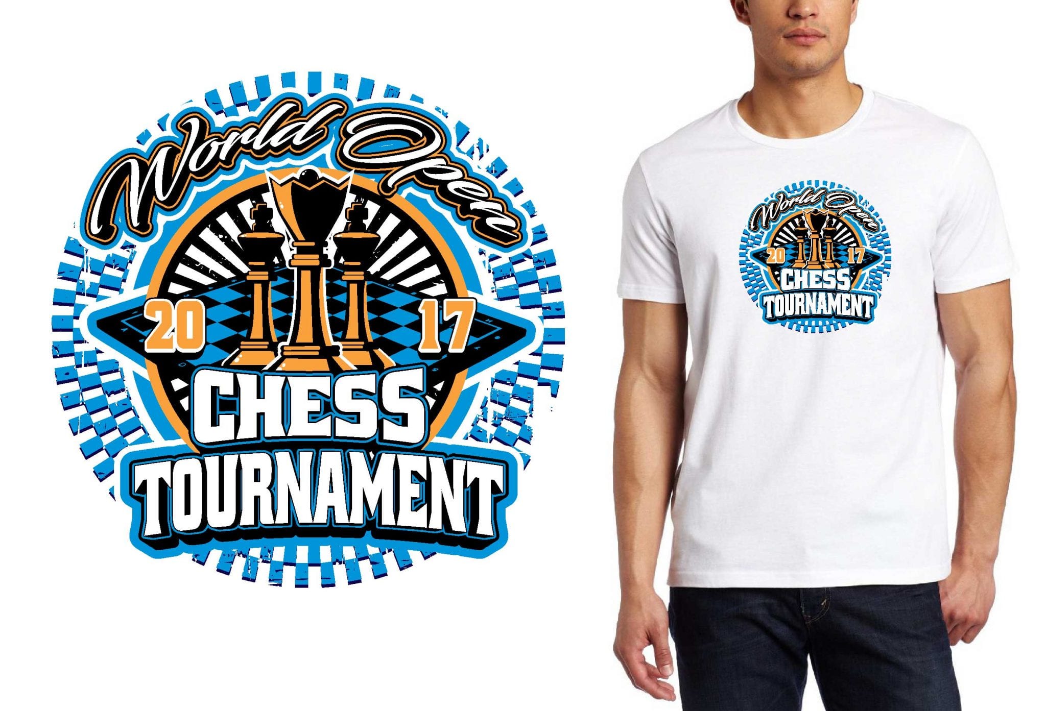 2017 World Open Chess Tournament vector logo design for chess t-shirt UrArtStudio