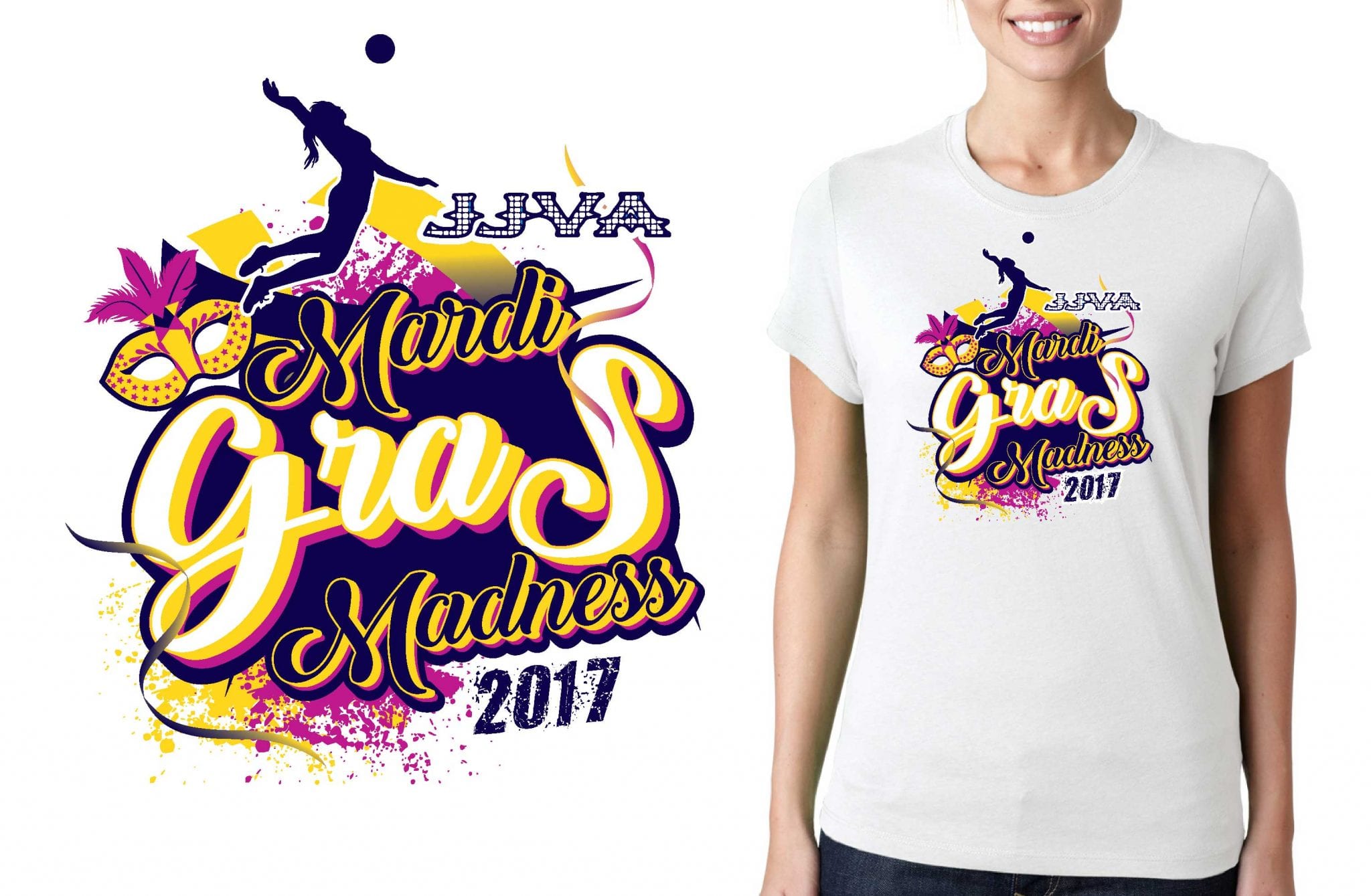 VOLLEYBALL TSHIRT LOGO DESIGN Marti-Gras-Madness BY UrArtStudio