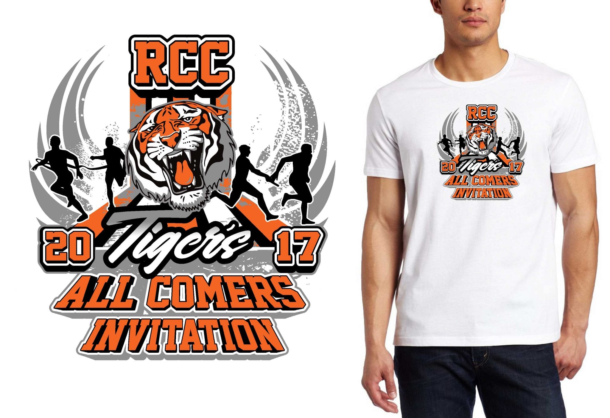 1 14 17 RCC Tiger Relays tshirt vector logo design for track and field