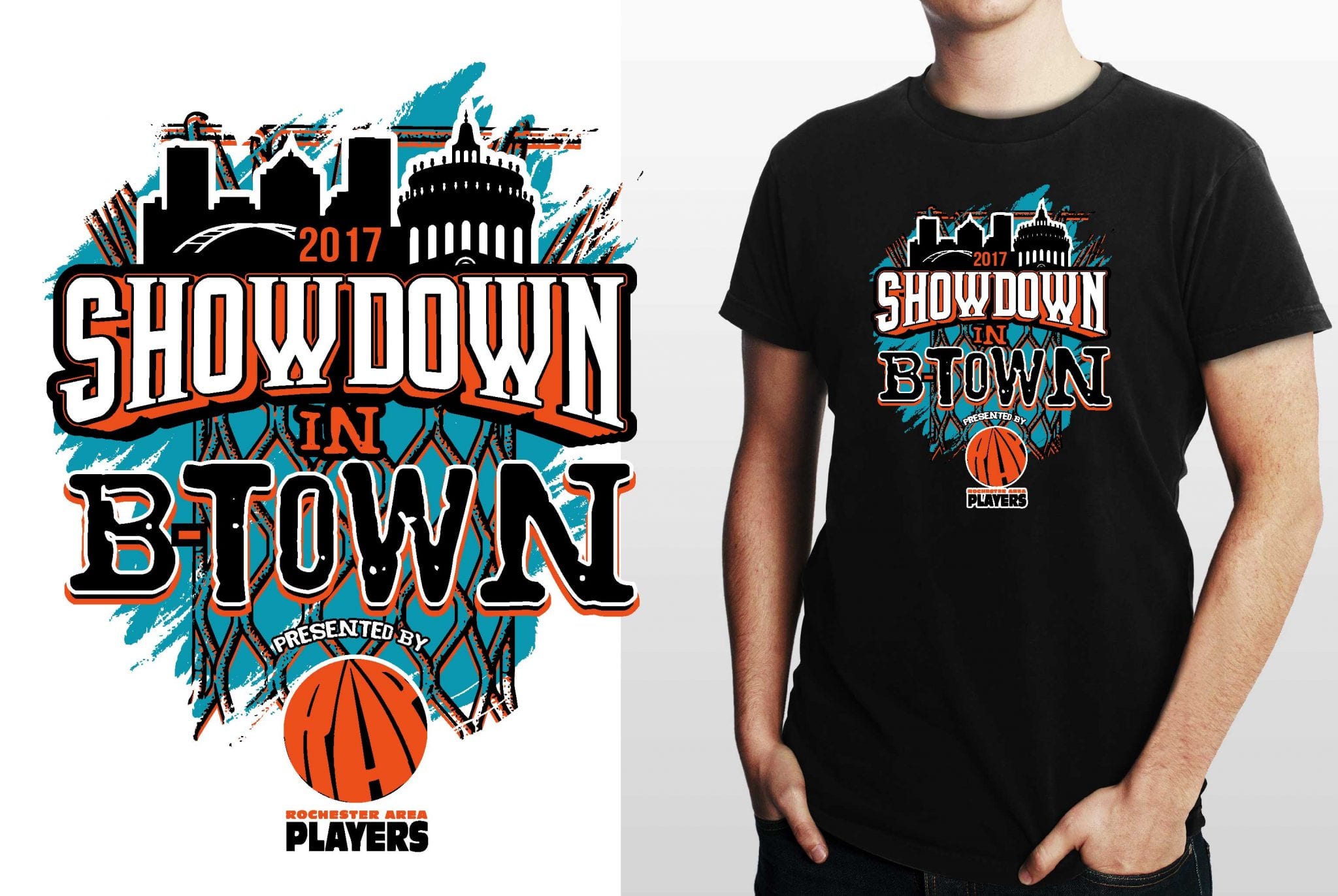 BASKETBALL T SHIRT LOGO DESIGN SHOWDOWN IN BTOWN BY UrArtStudio