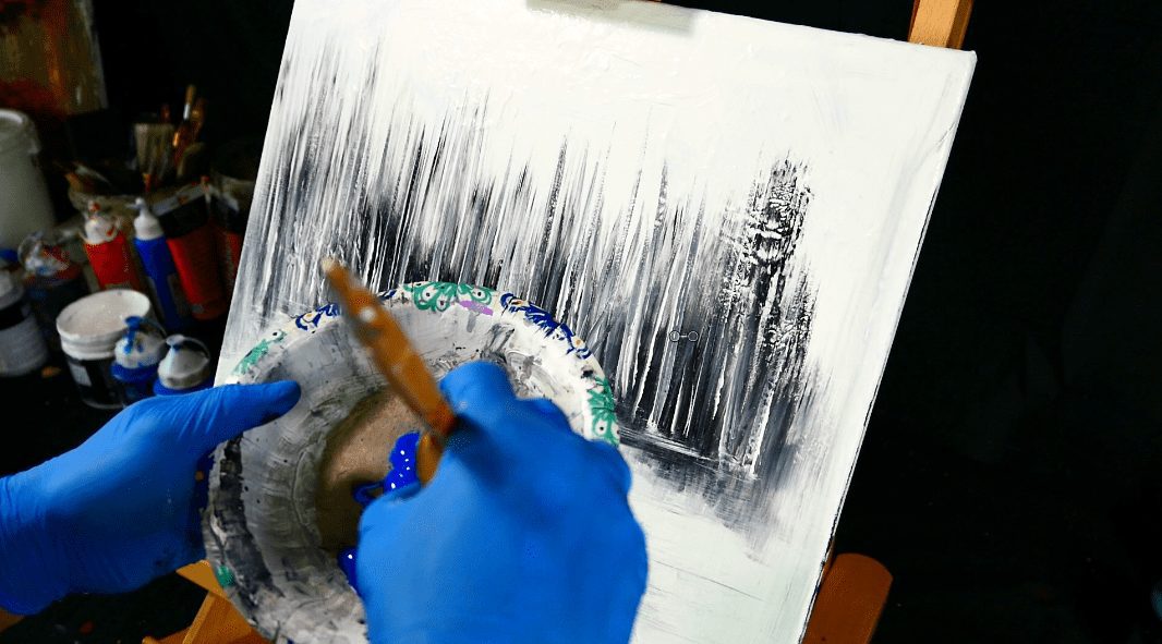 3 blue trees on ice - painting video step by step demonstration