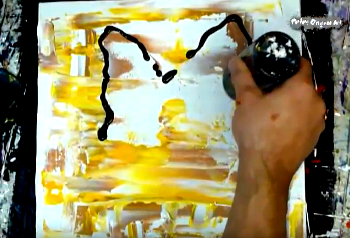 Painting irregular shapes utilizing bottles with paint abstract painting techniques