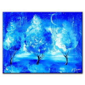 lucky star - abstract landscape painting of 3 blue trees by Peter Dranitsin