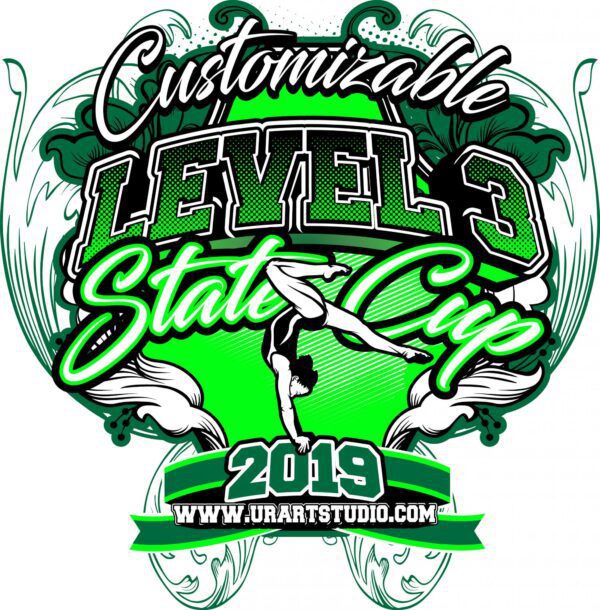 GYMNASTICS LEVEL 3 STATE CUP customizable T-shirt vector logo design for print 2019