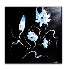 BLUE FLOWERS ON BLACK, original painting by Dranitsin