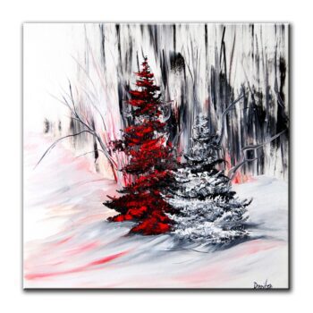 RED EVERGREEN TREE, original painting by Dranitsin