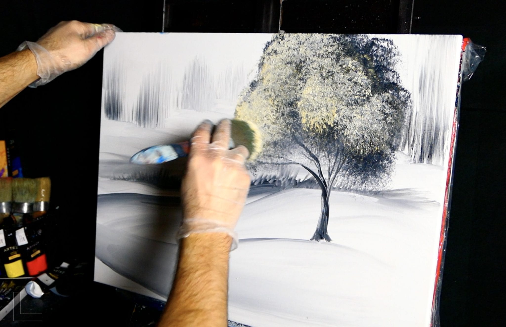 How to Master Soft Acrylic Blending Techniques for a Minimalistic “Silent Tree” Landscape Painting