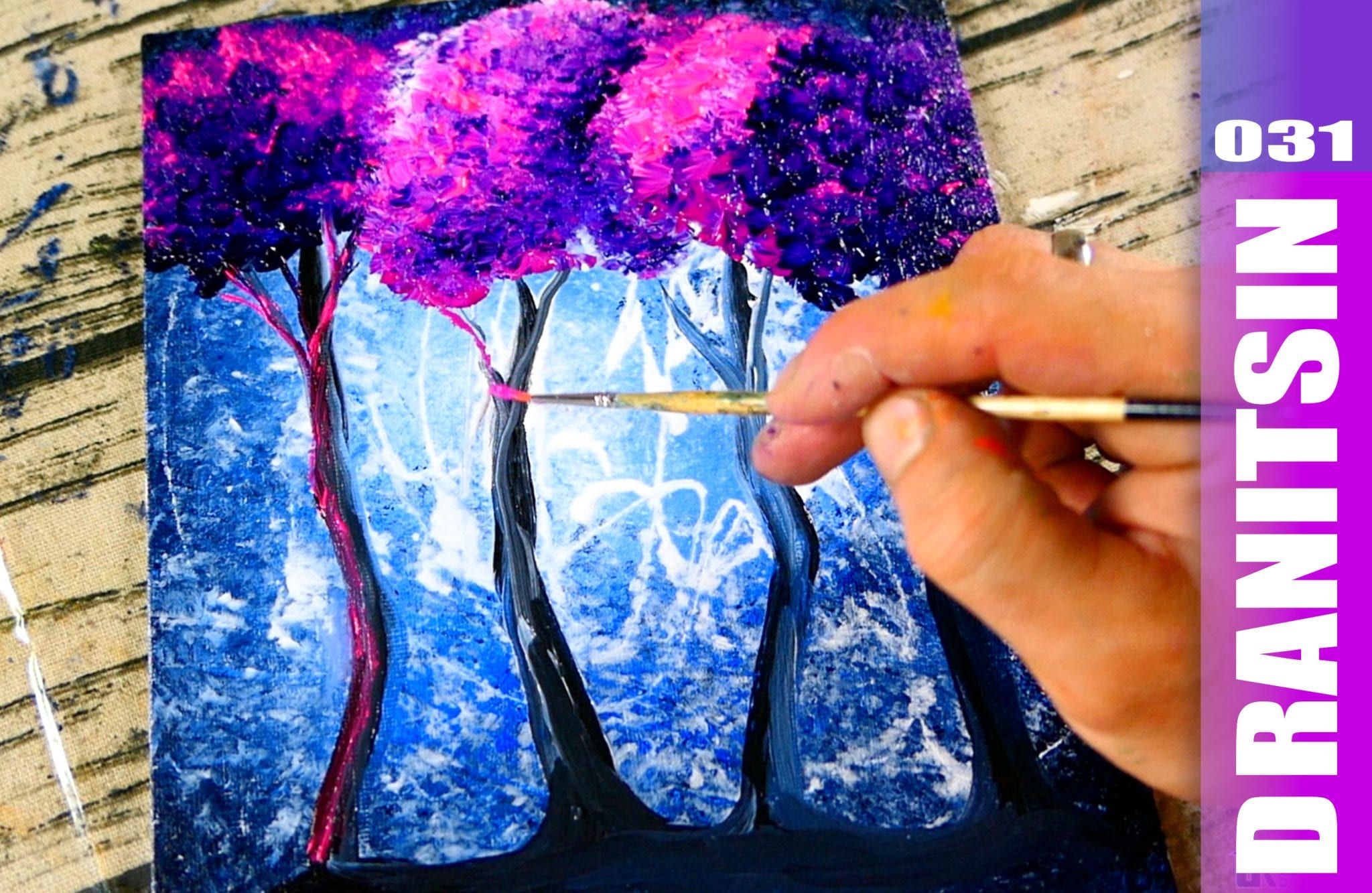 Pink Violet Trees, step by step painting tutorial by Dranitsin