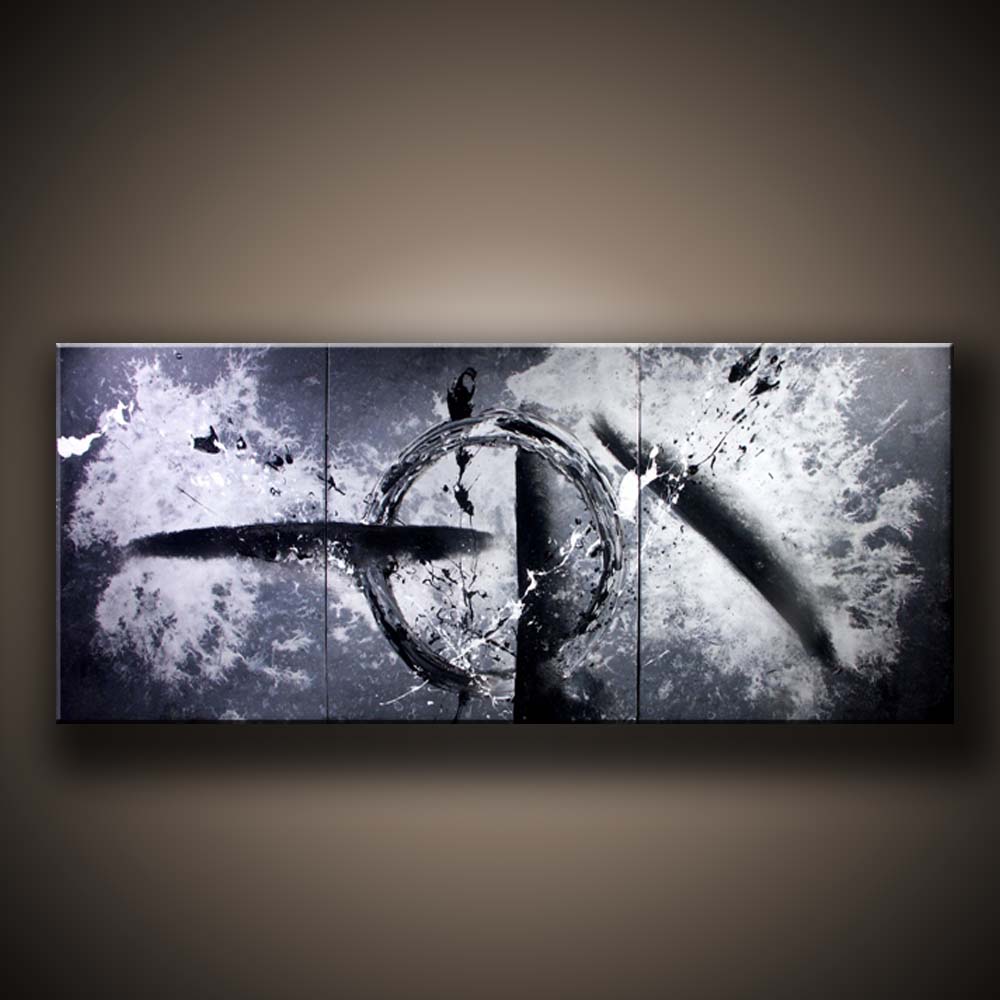 Silent Poem: A Black and White Abstract Masterpiece Across Three Canvases