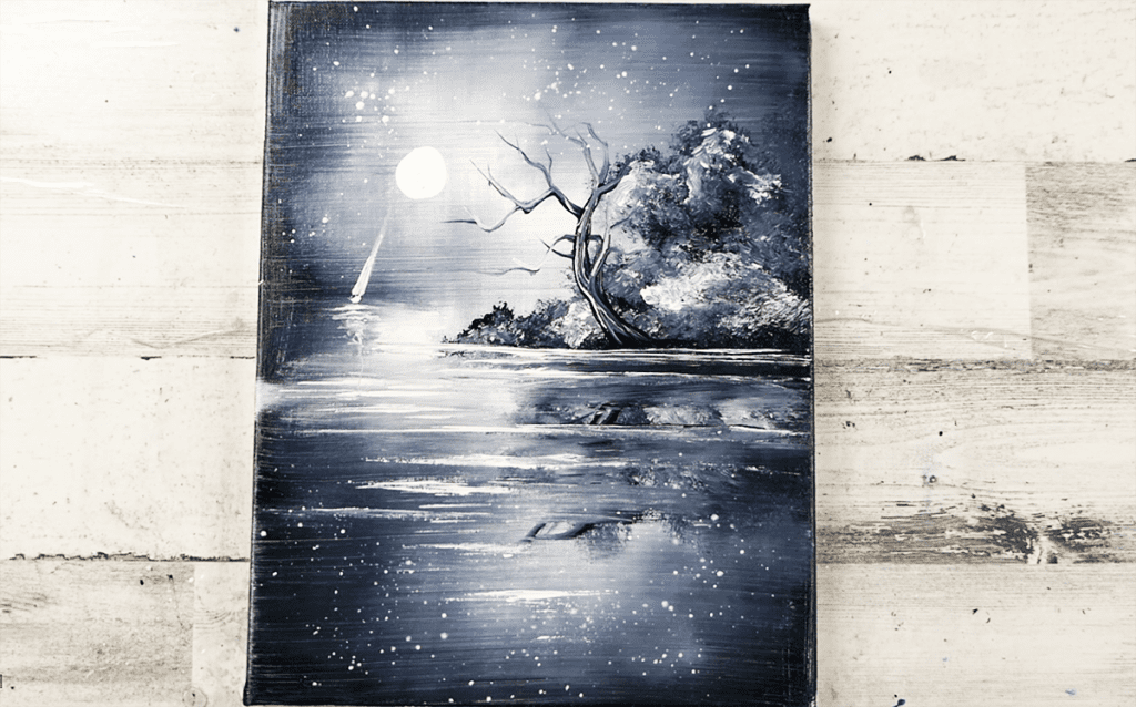 black and white landscape painting