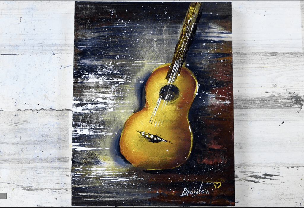 Exclusive art video tutorial - Acoustic Guitar, oval brush, palette knife, 203