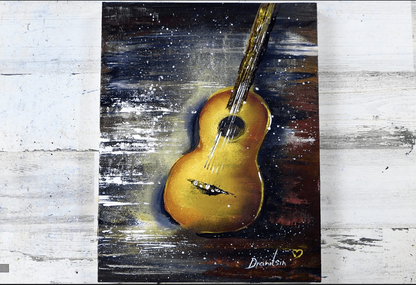 Capturing Harmony: A Stunning Acoustic Guitar Painting with Oval Brush & Palette Knife