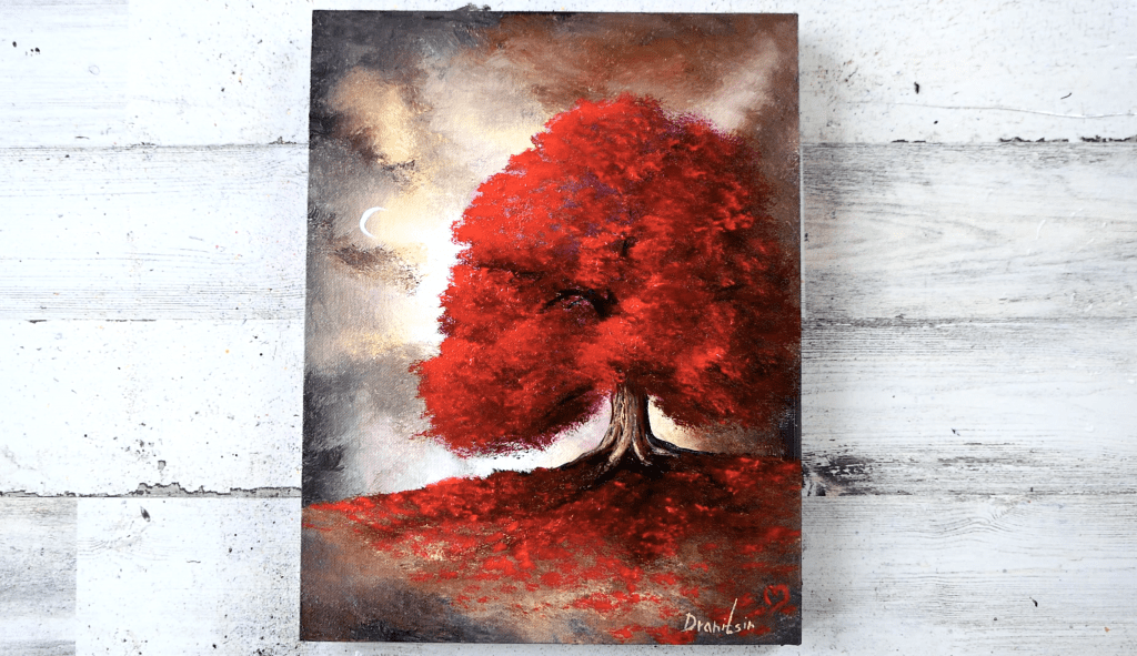 red tree landscape art by Dranitsin