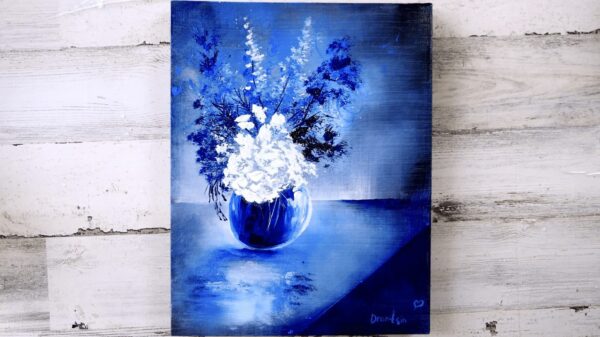 Unique-Floral-Painting-Approach-White-Flowers-Blue-Vase-Abstract-Oval-Brush-Art0