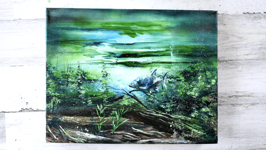 fish in the sunlight acrylic painting by Peter Dranitsin