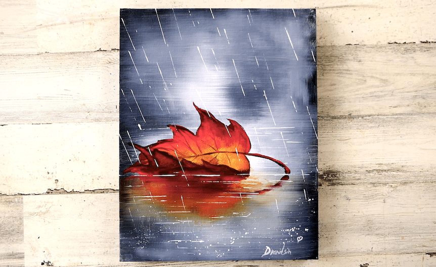 Autumn Leaf | Black and White Landscape | Easy Painting for Beginners | Abstract | Acrylics by Dranitsin copy