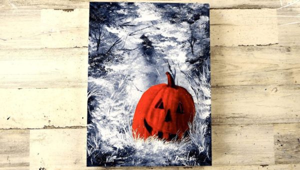 Pumpkin Halloween Abstract Painting Easy for Beginners Black and White Landscape by Peter Dranitsin0