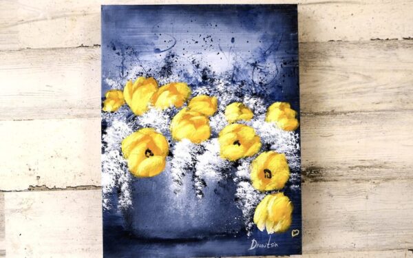 yellow tulip flowers abstract painting by Peter Dranitsin easy for beginners