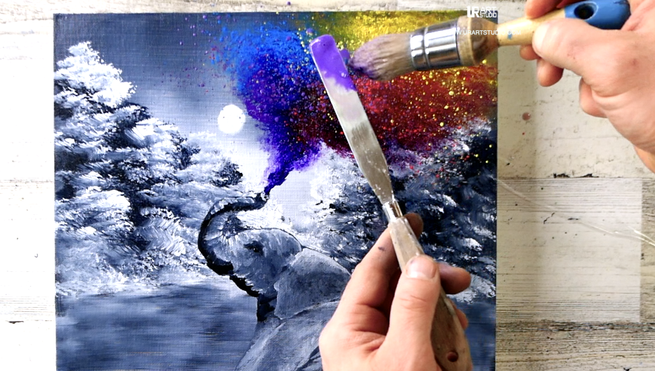 Elephant Spraying Colors | Easy Painting for Beginners | Black and White Abstract Landscape