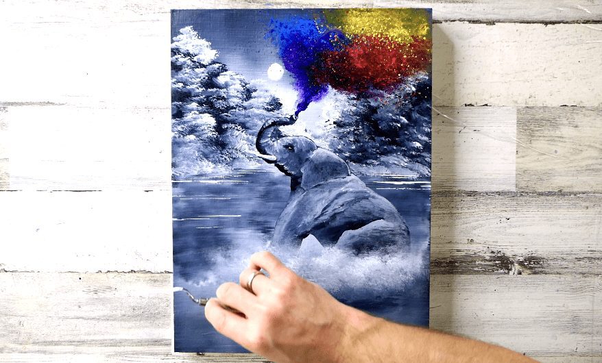 Elephant Spraying Colors | Easy Painting for Beginners | Black and White Abstract Landscape