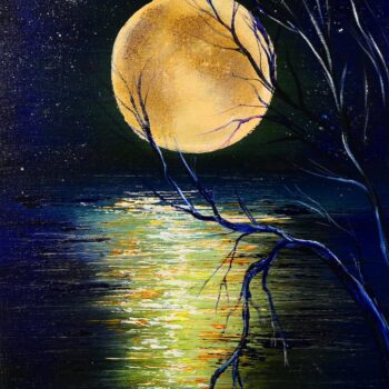MOON REFLECTION IN WATER, ACRYLIC ABSTRACT PAINTING BY PETER DRANITSIN, ABSTRACT ART