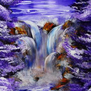 PURPLE WATERFALL ACRYLIC PAINTING BY PETER DRANITSIN, MODERN ART, UNIQUE PAINTING, ABSTRACT