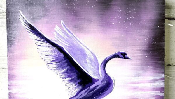 Purple Swan, acrylic painting by Peter Dranitsin, abstract background