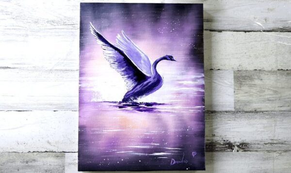 Purple Swan, acrylic painting by Peter Dranitsin, abstract background