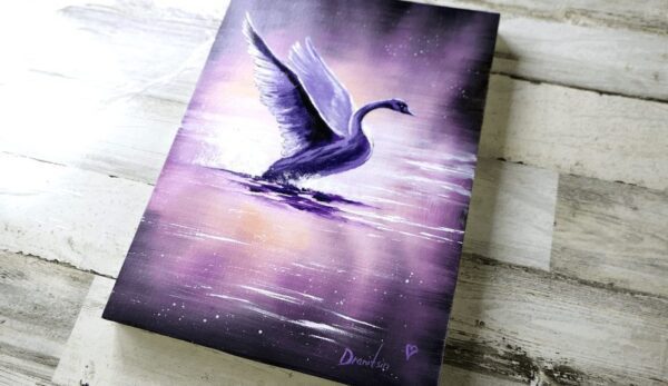 Purple Swan, acrylic painting by Peter Dranitsin, abstract background