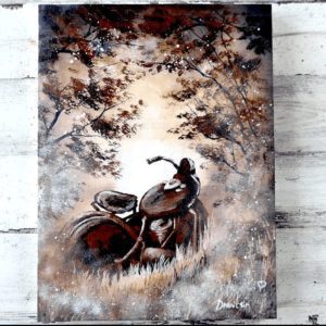 RUSTED OLD MOTORCYCLE, ACRYLIC PAINTING, ABSTRACT ART, BEAUTIFUL PAINTING, BY PETER DRANITSIN