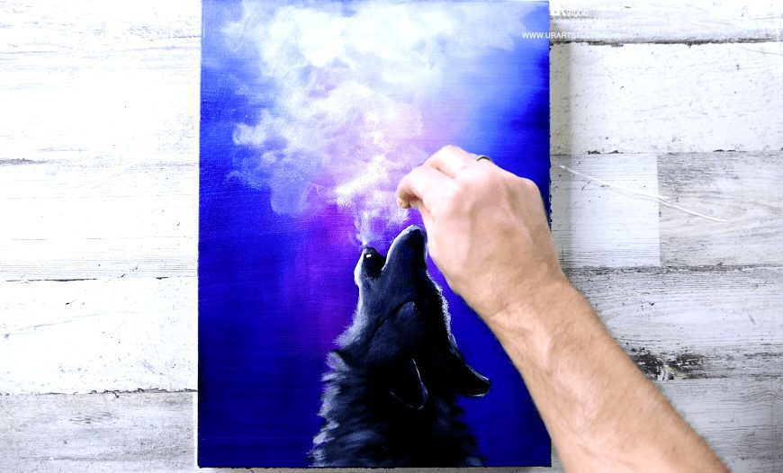 How to paint Howling Wolf – Oval Brush Painting Techniques | acrylic art | sponge blending