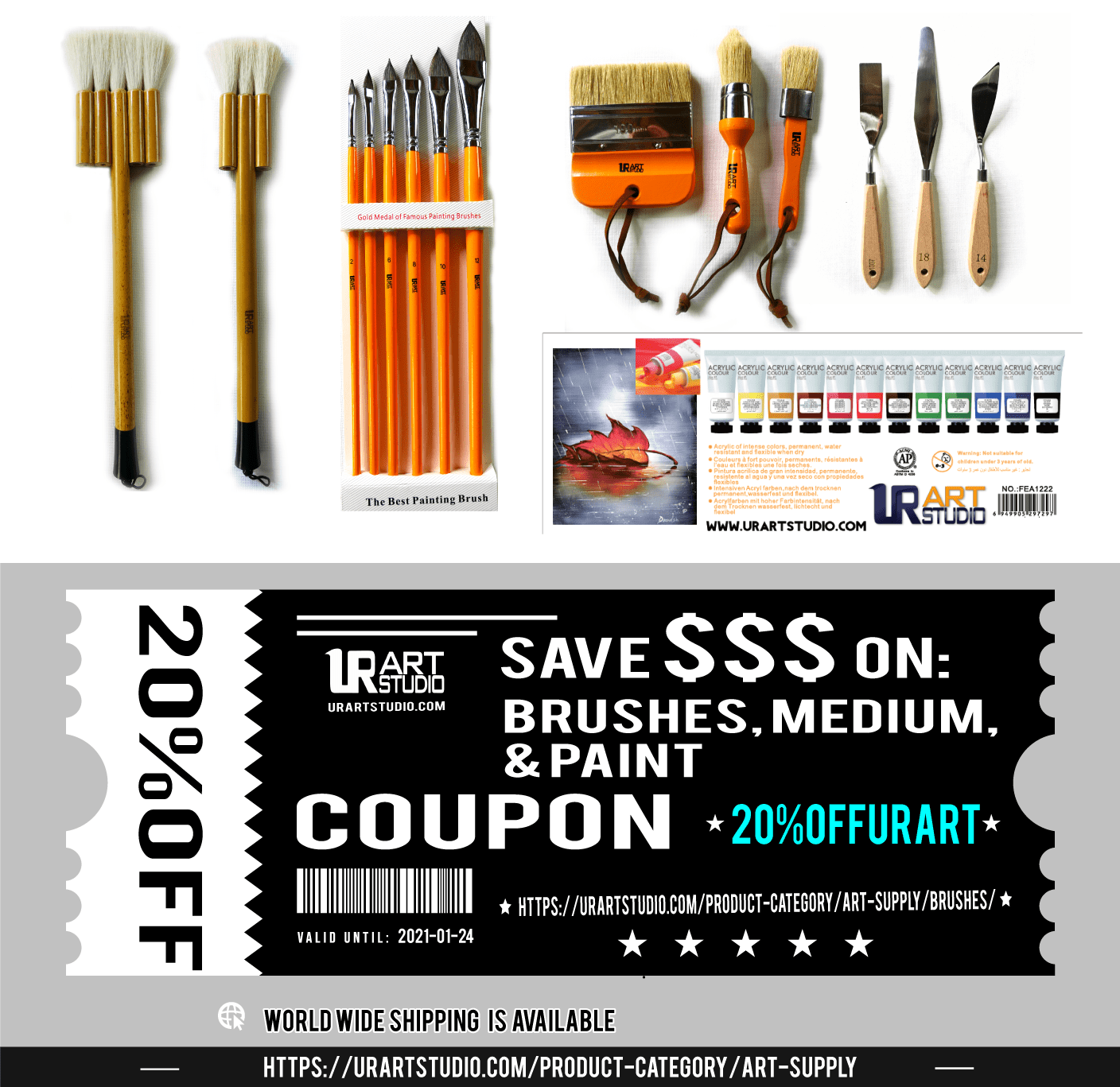 🎨 Unleash Your Creativity! Enjoy 20% OFF at UrArtStudio.com on Acrylic Paints, Unique Paint Brushes, and Palette Knives!