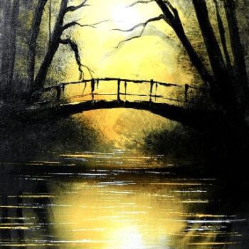 Bridge in Golden Sunshine | Easy Painting for Beginners | Abstract3