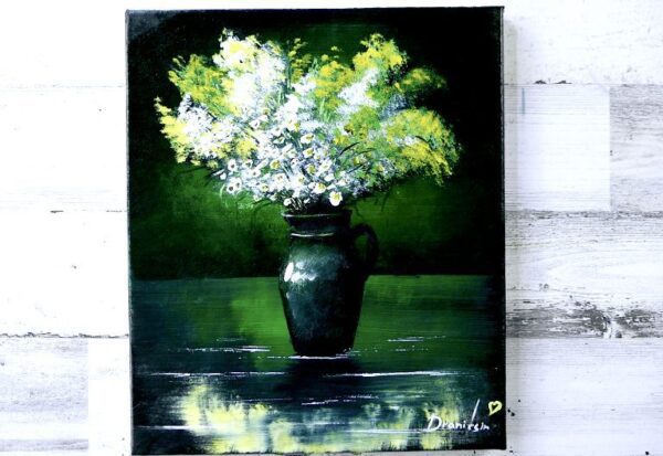 Chamomile flowers in Green Vase | Easy Acrylic Painting for Beginners0