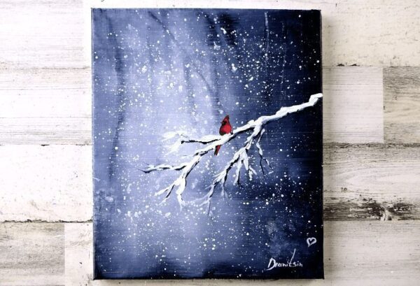 Red Cardinal in the Snowing Landscape | Easy Acrylic Painting for Beginners | Abstract