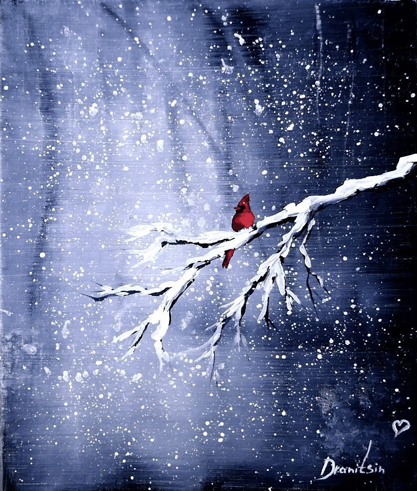 Red Cardinal in the Snowing Landscape | Easy Acrylic Painting for Beginners | Abstract