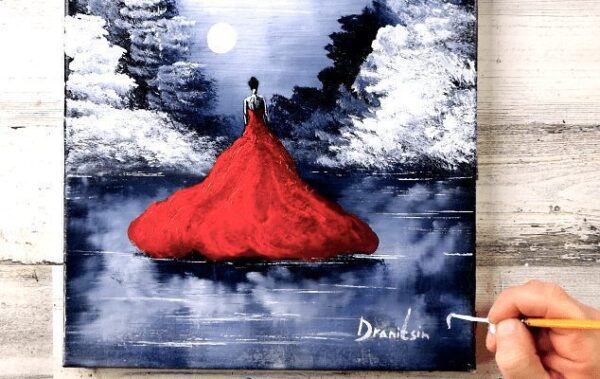 Lady of the Lake | Red Dress | Easy Acrylic Abstract Painting for Beginners3