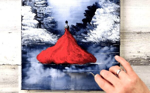 Lady of the Lake | Red Dress | Easy Acrylic Abstract Painting for Beginners3