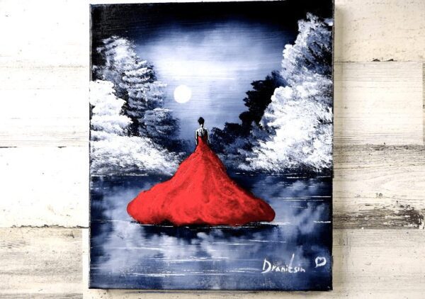 Lady of the Lake | Red Dress | Easy Acrylic Abstract Painting for Beginners3